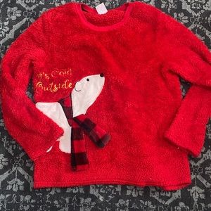 Red, fluffy, Christmas pj top